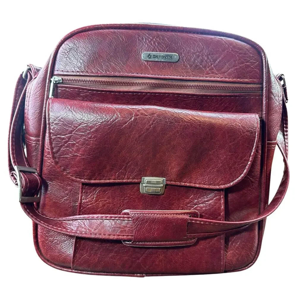 Vintage Samsonite Sonora II Dark Red Faux Leather Carry-On Travel Tote Bag CLEAN